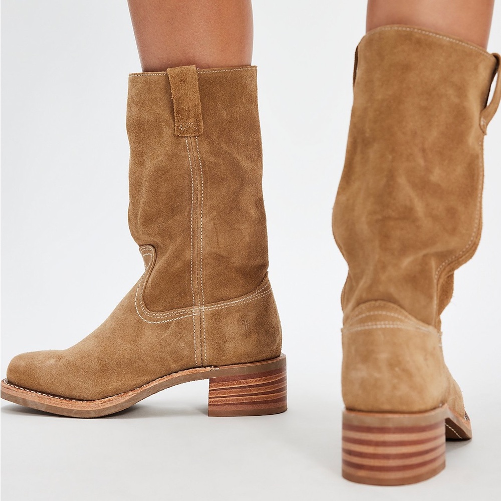 NWOB Frye Campus 12R Suede Leather Boots in Tan Buck - Picture 4 of 9